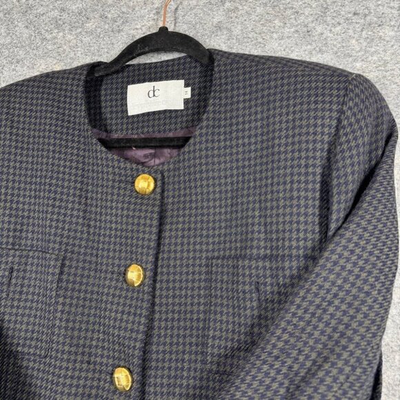 Vintage Devonshire Cream Gold Buttons Wool Houndstooth Boxy Blazer Size 14 - Picture 8 of 16